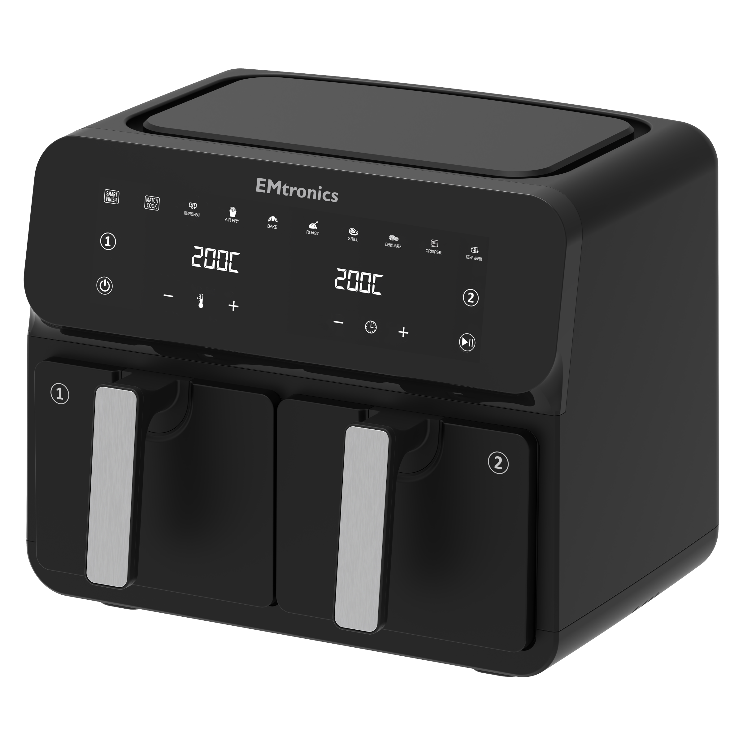EMtronics Double Basket Air Fryer Dual Drawer 8 Litre - Various Colours - Produktbild 2